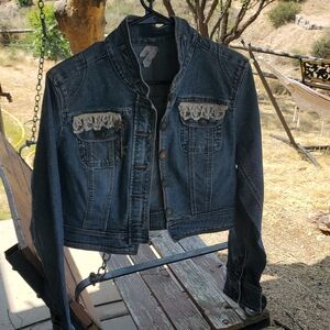 Women's Denim Jacket with Lace Detail